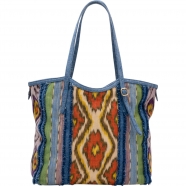 Cabas India tissus print Lassot denim orange vert 3918-1 Claris Virot Femme Strasbourg Boutique online bag woman fashion