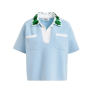 Polo ciel sequins verts col Hoiseau embroidered Aqua Blue Essentiel Antwerp Femme AB08