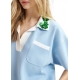 Polo ciel sequins verts col Hoiseau embroidered Aqua Blue Essentiel Antwerp Femme AB08