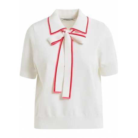 Polo cravate liseré corail Hight polo with a bow Off White Essentiel Antwerp Femme OW01