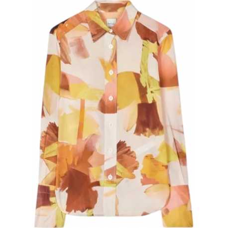 Chemise print feuille orange rose Soie Paul Smith Femme W1R 329B P11100 24 Strasbourg Boutique Online Mode 