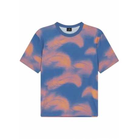 T-shirt bleu print plumes mauve manches courtes Paul Smith Homme M2R 220X P22324 44