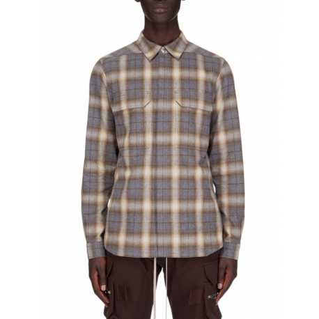 Sur chemise Carreaux Gris brun écru Outershirt Rick Owens Homme RU01E 5236 CP 158P