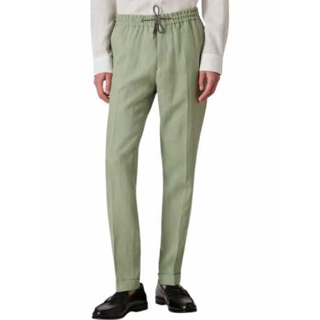 Pantalon lin Vert amande taille élastiquée Revers M1R 921T P01427 34A Paul Smith