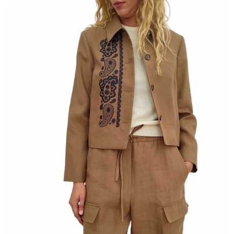 Veste courte lin Camel Brodée Cachemire noir Paul Smith Femme W1R 399JE P01467 64A boutique Strasbourg vêtement mode